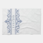 ネイビーブルーヴィンテージフローラ旋回フレーム キッチンタオル (横)