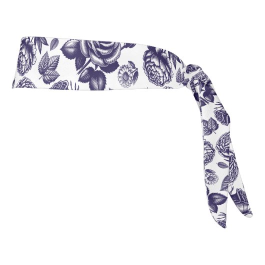 ネイビーブルーヴィンテージフローラ タイヘッドバンド (回転90)