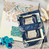 ネイビーブルーヴィンテージレースロエレガントンチ結婚ーズ 招待状ベリーバンド