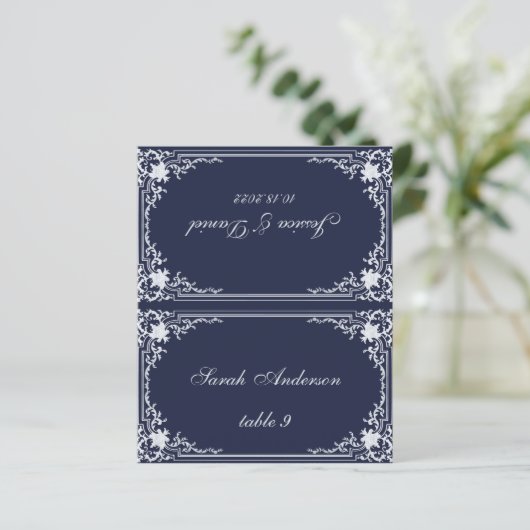 ネイビーブルーヴィンテージ印刷名結婚の座席表 (スタンド正面)