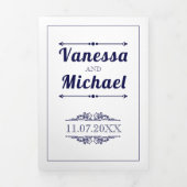 ネイビーブルーヴィンテージ素子とタイポグラフィ結婚ズ 三つ折り招待状 (カバー)