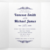 ネイビーブルーヴィンテージ素子とタイポグラフィ結婚ズ 三つ折り招待状 (内部中)