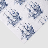 ネイビーブルーヴィンテージ風帆船パターン 薄葉紙 (詳細)