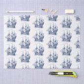 ネイビーブルーヴィンテージ風帆船パターン 薄葉紙 (クラフト)