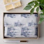 ネイビーブルーヴィンテージ風帆船パターン 薄葉紙 (ギフト)