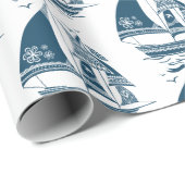 ネイビーブルーヴィンテージ風帆船模様ラップ ラッピングペーパー (ロールコーナー)