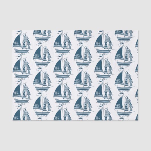 ネイビーブルーヴィンテージ風帆船2パターン 薄葉紙 (正面)