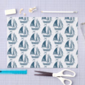 ネイビーブルーヴィンテージ風帆船2パターン 薄葉紙 (クラフト)