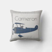 ネイビーブルーヴィンテージ飛行機ボーイズ名前をカスタムする クッション (裏面)