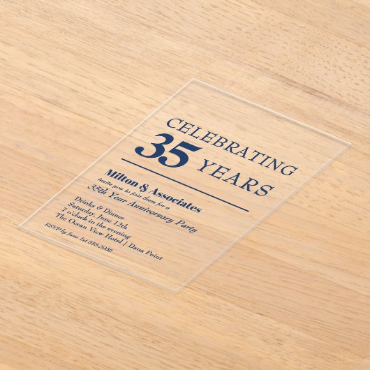 ネイビーブルー事業記念日 アクリル招待状 (レイダウン)