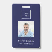 ネイビーブルー写真名QRコードビジネスロゴ バッジ (正面)