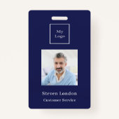 ネイビーブルー写真名QRコードビジネスロゴ バッジ (正面)