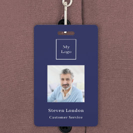 ネイビーブルー写真名QRコードビジネスロゴ バッジ