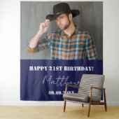 ネイビーブルー写真男の誕生日パーティー タペストリー (インサイチュ)