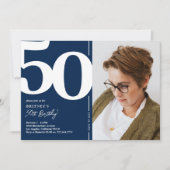 ネイビーブルー写真第50回バースデーパーティー 招待状 (正面)