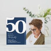 ネイビーブルー写真第50回バースデーパーティー 招待状 (スタンド正面)