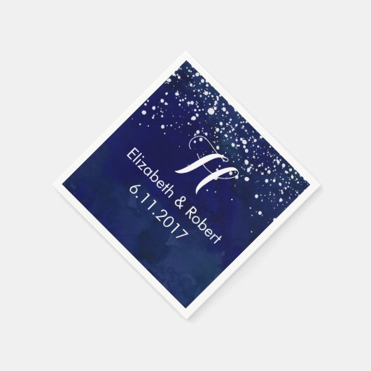 ネイビーブルー冬の結婚式の白雪 スタンダードカクテルナプキン (角)