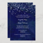 ネイビーブルー冬の結婚式の白雪 招待状 (正面/裏面)
