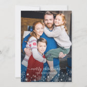 ネイビーブルー冬の雪片クリスマスフォト (正面)