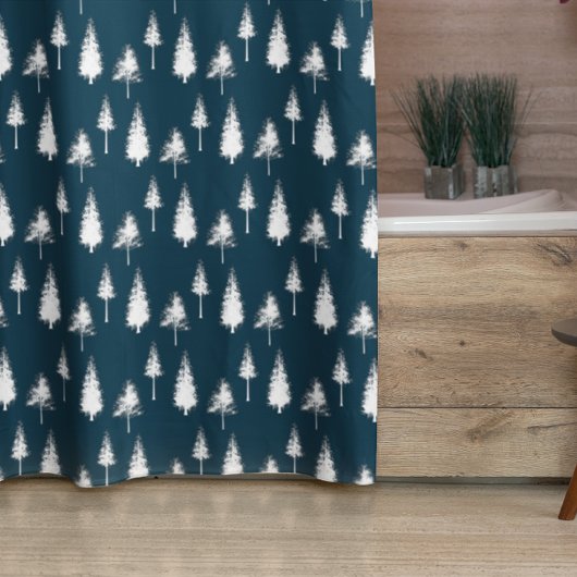 ネイビーブルー冬樹 シャワーカーテン