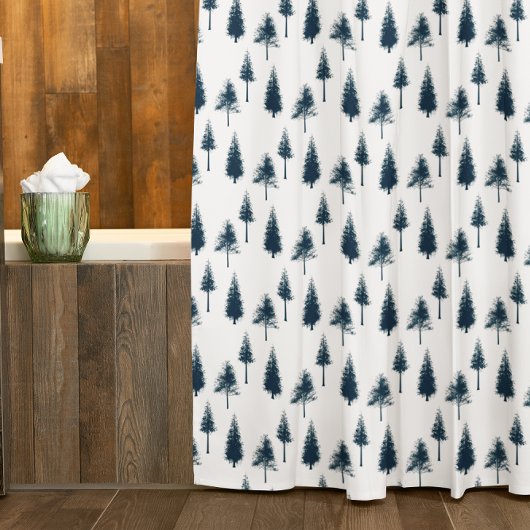 ネイビーブルー冬樹 シャワーカーテン