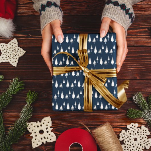 ネイビーブルー冬樹 ラッピングペーパー