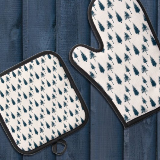 ネイビーブルー冬樹 鍋つかみ&鍋敷きセット
