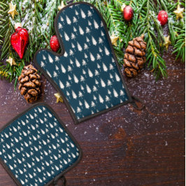 ネイビーブルー冬樹 鍋つかみ&鍋敷きセット