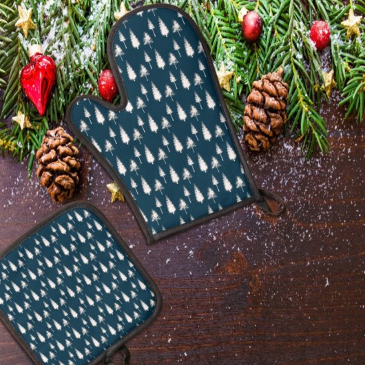 ネイビーブルー冬樹 鍋つかみ&鍋敷きセット