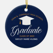 ネイビーブルー卒業カスタム卒業クリスマス セラミックオーナメント (正面)