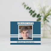 ネイビーブルー卒業ミニマル写真発表 ポストカード (スタンド正面)