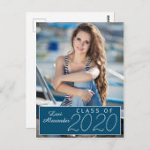 ネイビーブルー卒業写真の発表 ポストカード (正面/裏面)