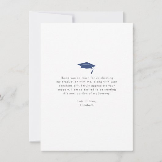 ネイビーブルー卒業写真はっきりしたモダンタイポグラフィ サンキューカード (裏面)
