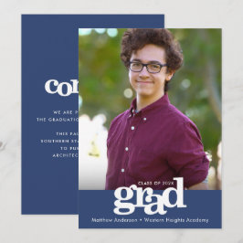 ネイビーブルー卒業写真はっきりしたモダンタイポグラフィ 案内状