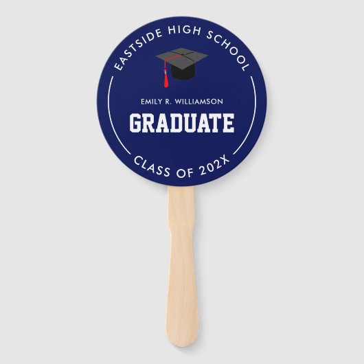 ネイビーブルー卒業写真パーソナライズされたハンドファン ハンドファン (正面)