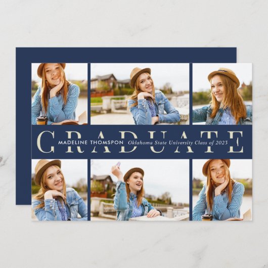 ネイビーブルー卒業生6写真部卒業 案内状 (正面/裏面)