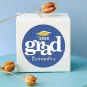 ネイビーブルー卒業金ゴールドはっきりしたモダンタイポグラフィ ラウンドシール