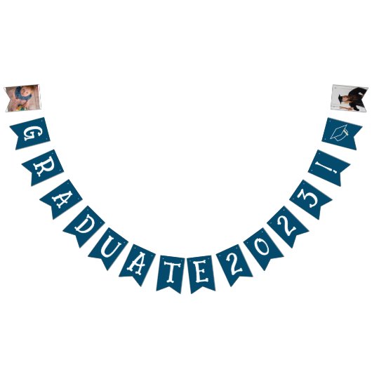 ネイビーブルー卒業2023写真分版旗 バンティングフラッグ (全)