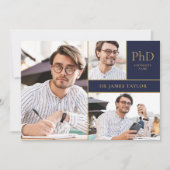 ネイビーブルー博士号3号写真卒業パーティー 招待状 (正面)