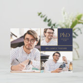 ネイビーブルー博士号3号写真卒業パーティー 招待状 (スタンド正面)