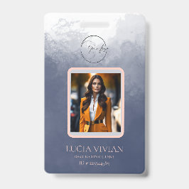 ネイビーブルー双方向カラーQRcode写真従業員名 バッジ