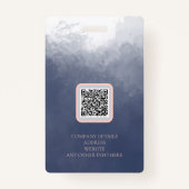 ネイビーブルー双方向カラーQRcode写真従業員名 バッジ (裏面)