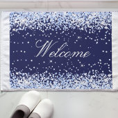 ネイビーブルー名モノグラムエレガント ドアマット