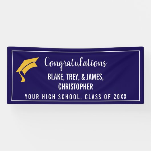 ネイビーブルー名前をカスタムする卒業バナー 横断幕 (横)