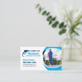 ネイビーブルー圧洗パワー洗浄洗浄 名刺 (スタンド正面)