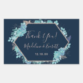 ネイビーブルー多肉植物&バラ金ゴールド結婚ズサンキュー 長方形シール (正面)