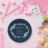 ネイビーブルー多肉植物&バラ金ゴールド結婚ズモノグラム ペーパープレート (パーティー)