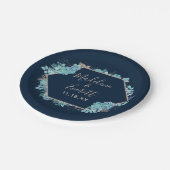 ネイビーブルー多肉植物&バラ金ゴールド結婚ズモノグラム ペーパープレート (アングル)