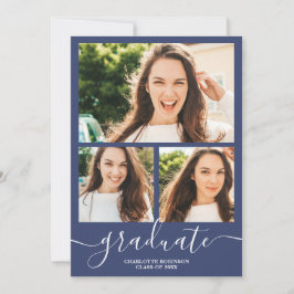 ネイビーブルー大学院スクリプト4枚の写真卒業 招待状