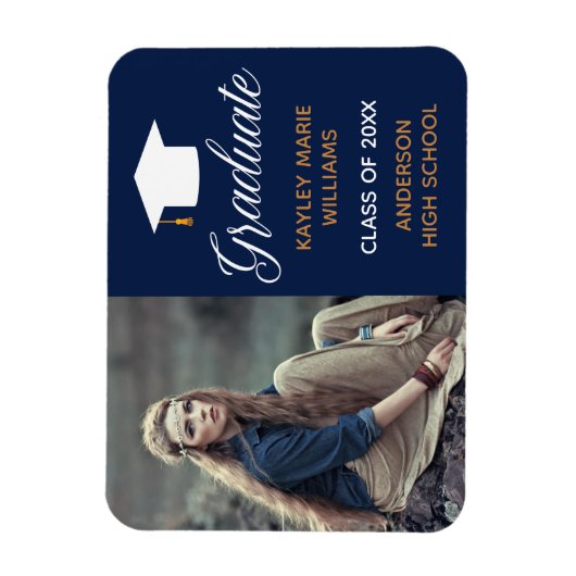 ネイビーブルー大学院写真卒業発表 マグネット (縦)